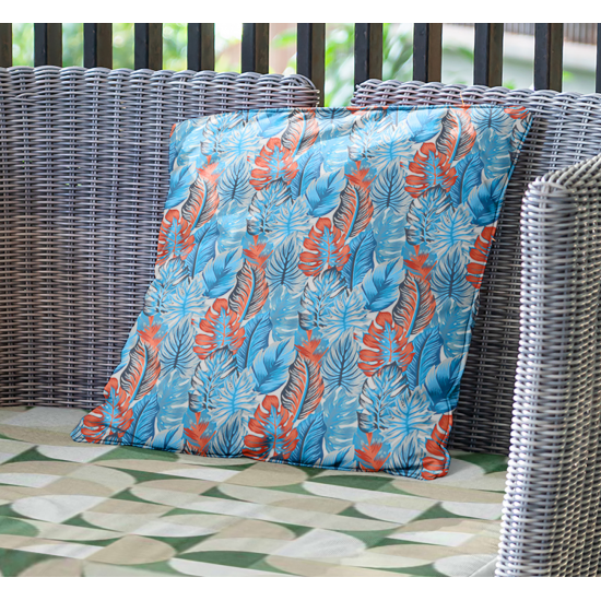 Tecido Impermeável Aquatec Folhas Azul/Laranja