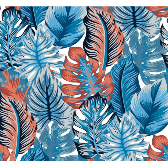 Tecido Impermeável Aquatec Folhas Azul/Laranja