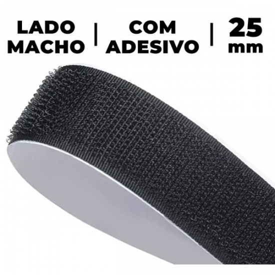 Fecho de Contato Preto 25 mm Macho com Adesivo 1 Metro