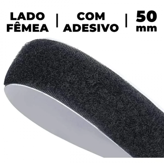 Fecho de Contato Preto 50 mm Fêmea com Adesivo 1 Metro