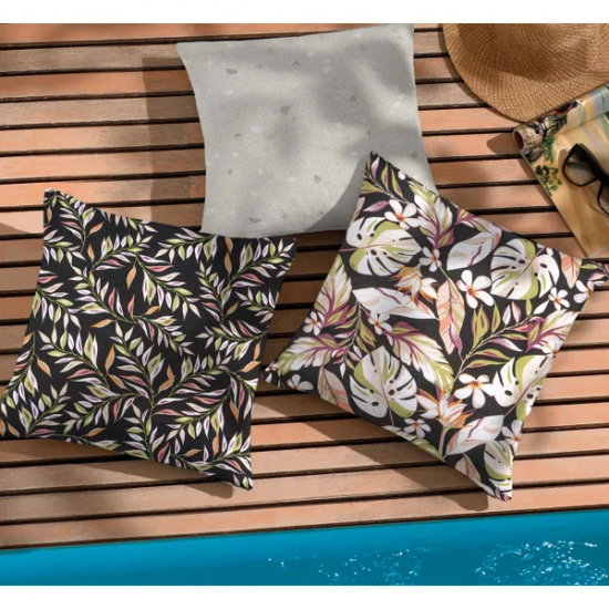 Tecido Impermeável Belize Folhas Fundo Preto Tecido Impermeável Belize Folhas Fundo Preto