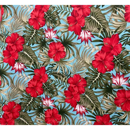 Tecido Impermeável Belize Hibisco Vermelho-Azul Tecido Impermeável Belize Hibisco Vermelho-Azul
